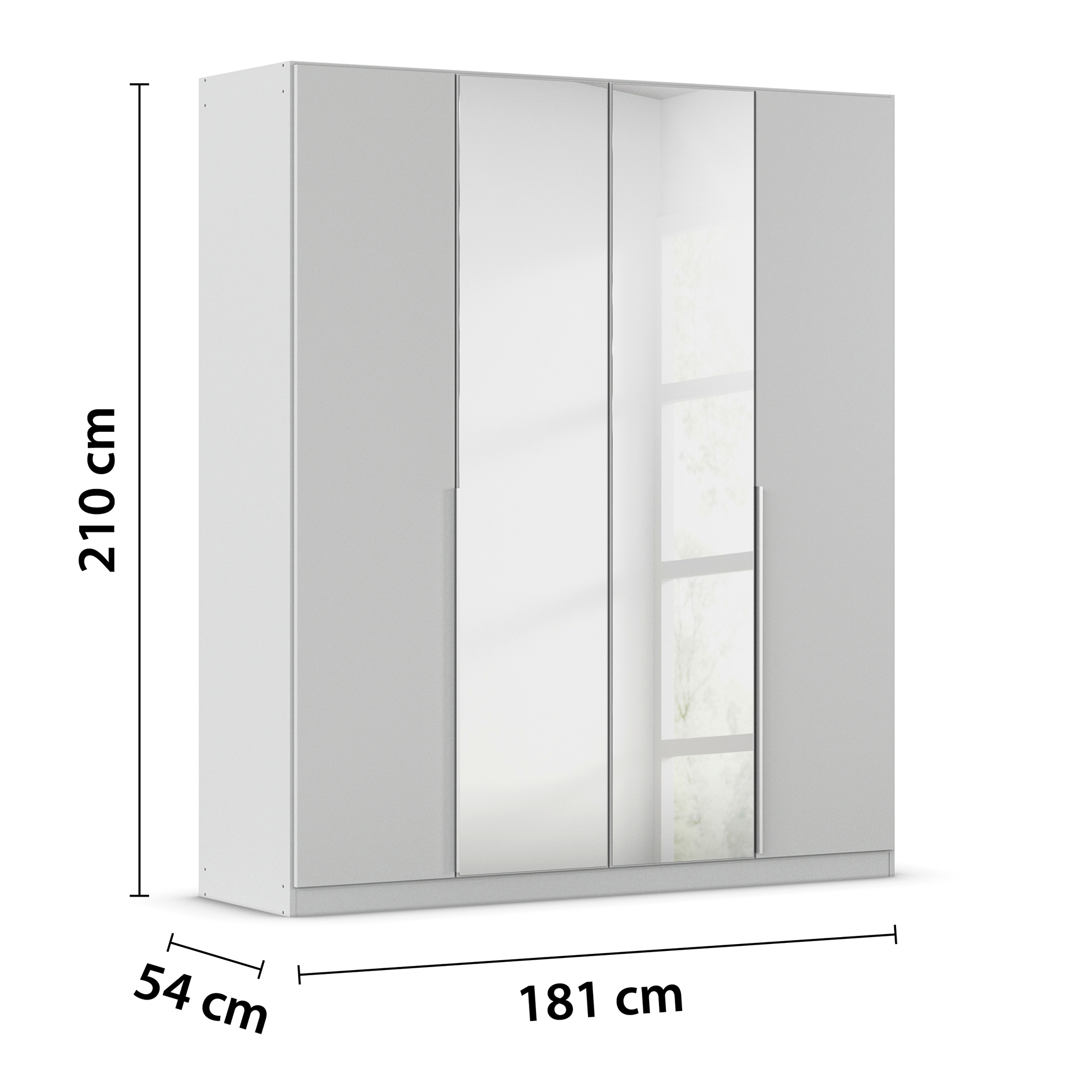 Drehtürenschrank - seidengrau - Kristallglasspiegel - 4-türig - 181x210 cm