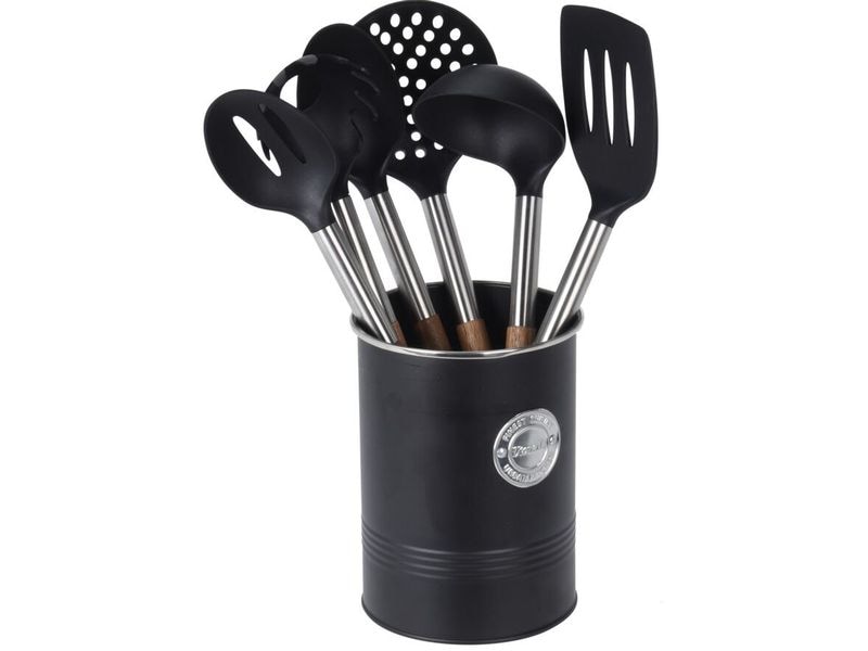 FURBER Küchenutensilien mit Ständer 7-teilig, Schwarz Diverse Utensilien zum Kochen