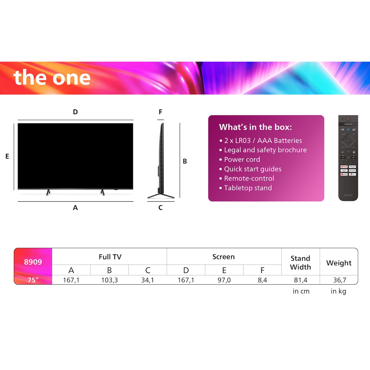 Philips 75” The One PUS8909 4K LED Ambilight TV (2024)
