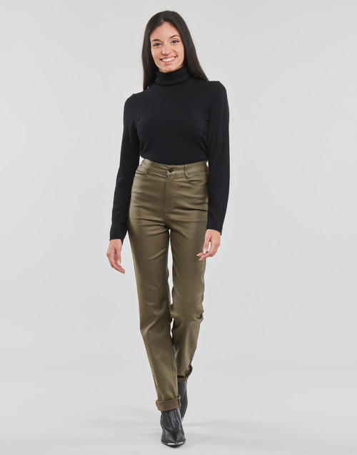 Vila - VICOMMIT COATED HW STRAIGHT PANT Marrón