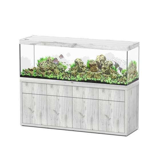 Aquarium et Meuble 4 portes Sublime Led Chêne Blanc L200x P60x H70 cm