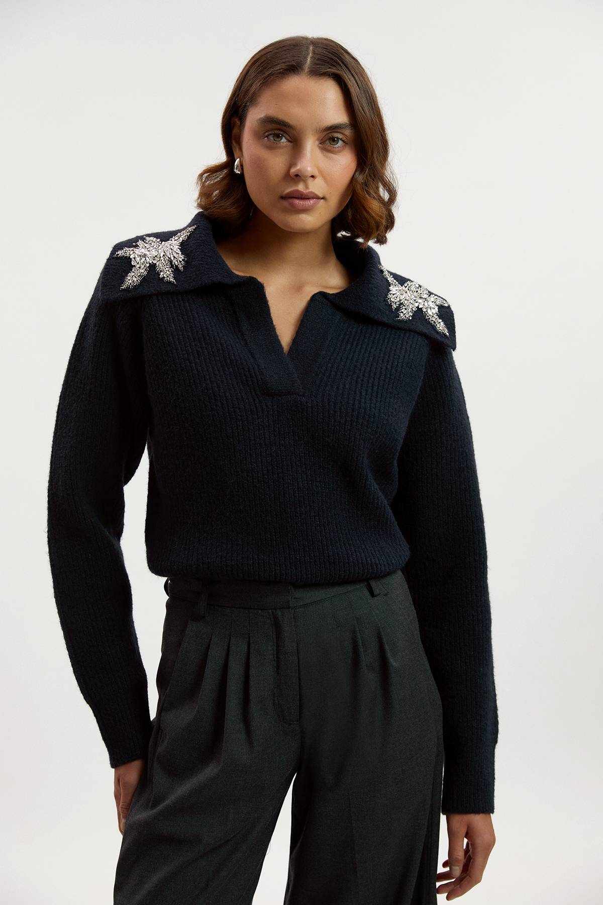 KarenMillen synthétiquell Tricoté Douillet à Col V Orné