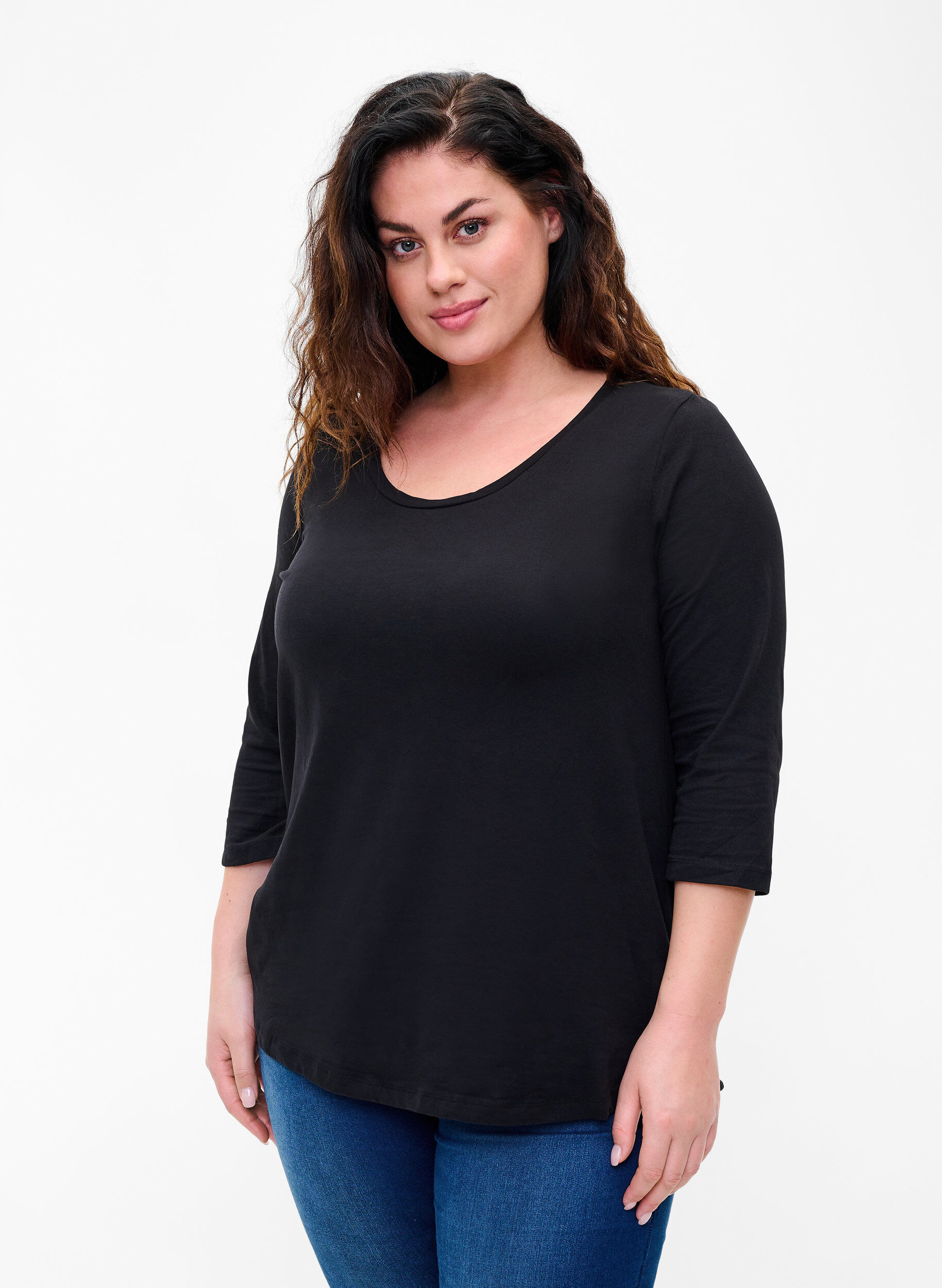 Basis bomulds t-shirt med 3/4 ærmer