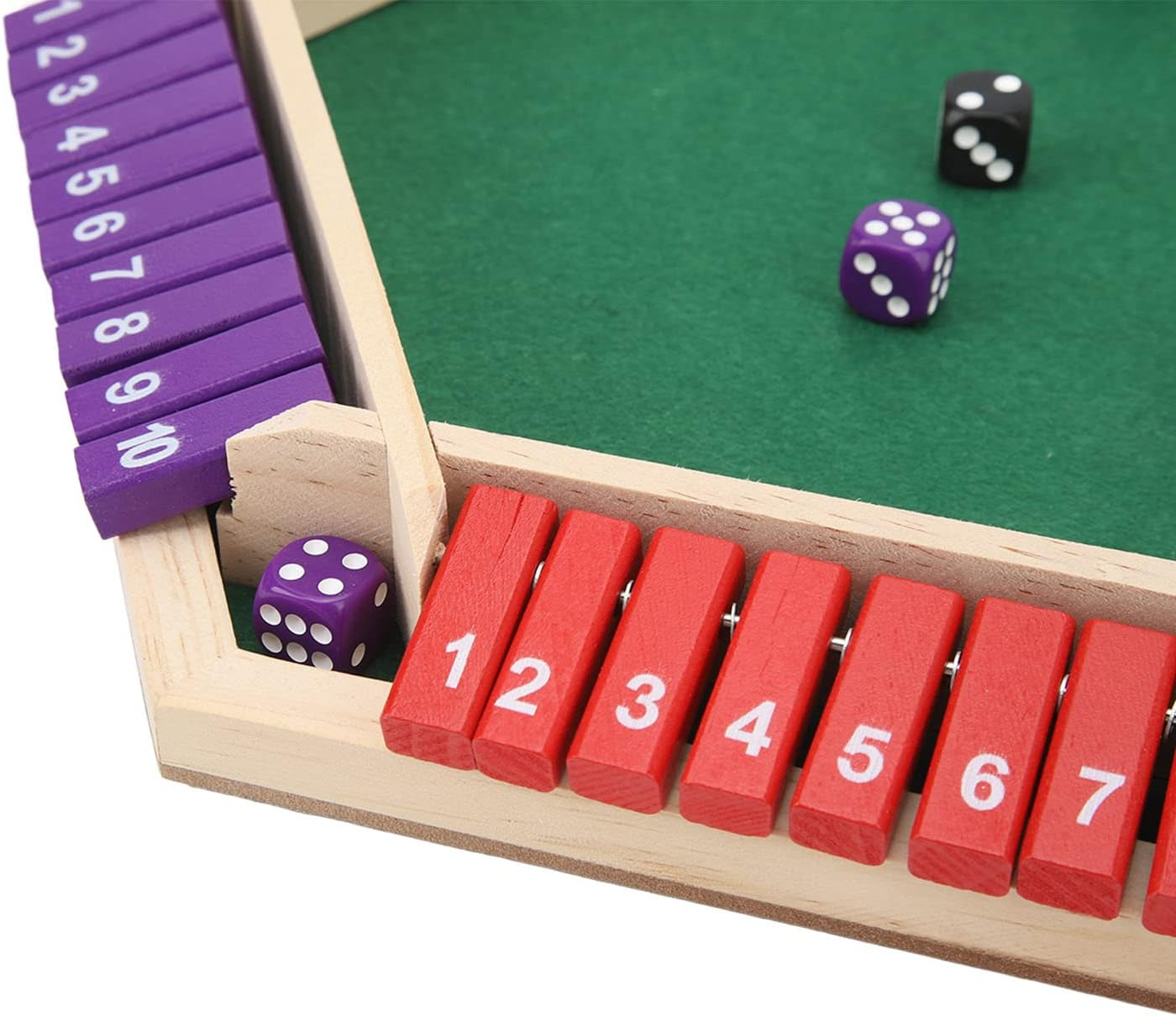 (38x38cm) Holz Shut the Box Brettspiel Hexagon Zahlen Klapp Gesellschaftsspiel inkl. Würfel