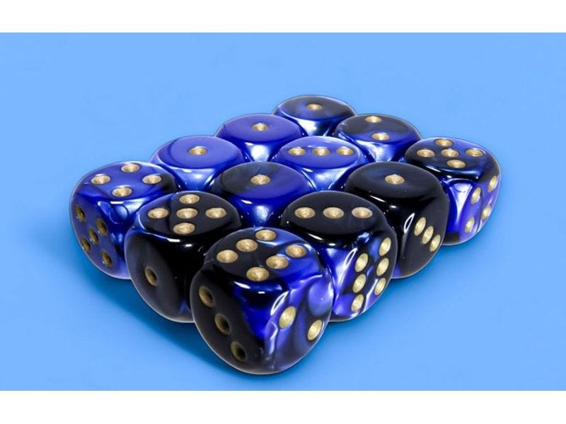 Chessex Würfelset Gemini 16 mm d6 Schwarz-Blau/Gold 12 Stk. Würfelset mit 12 Würfeln
