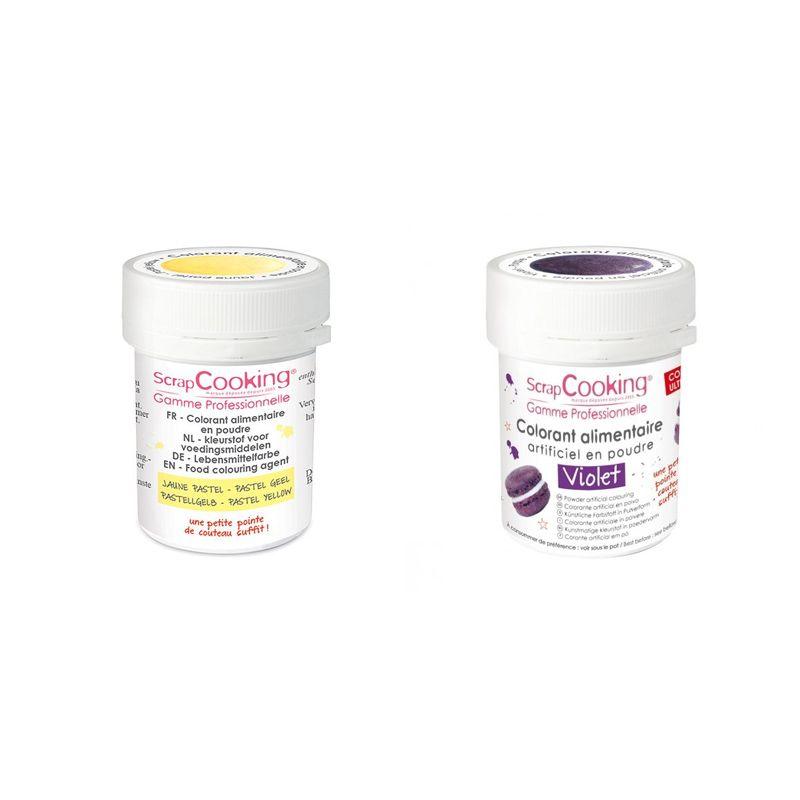 2 colorants alimentaires en poudre - violet-jaune pastel Scrapcooking