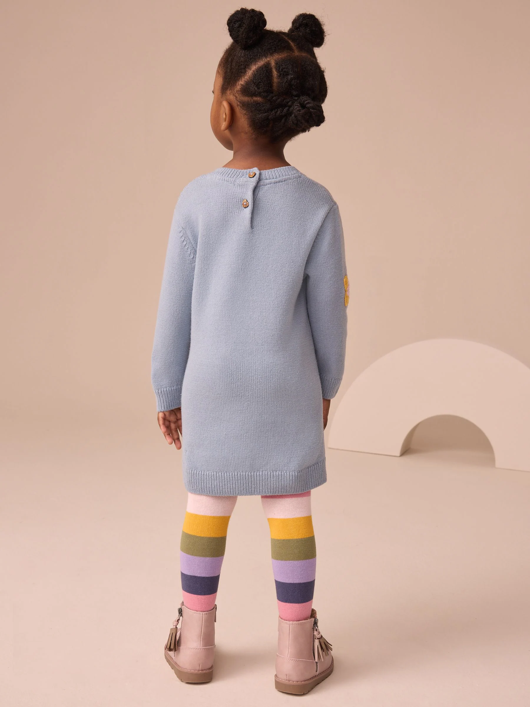 Blauw - Set van geborduurde trui-jurk en maillot (3mnd-7jr)