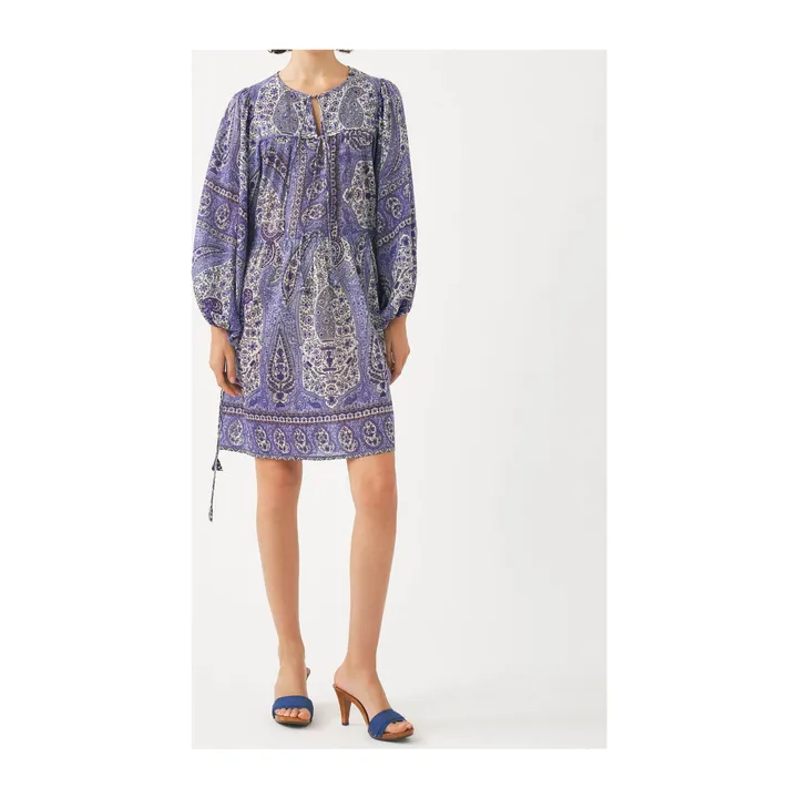 Antik Batik Robe Mini Tajar Voile de Coton | Bleu
