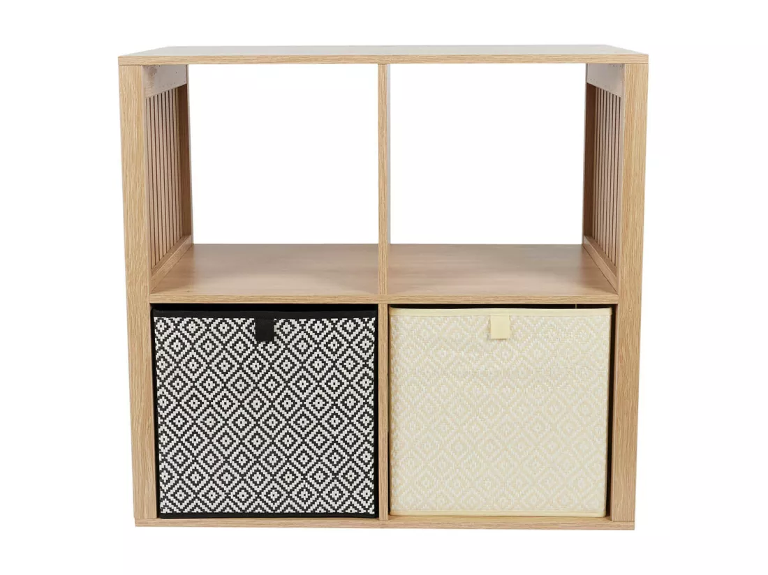 PAJAN - Rangement 4 Cases Effet Bois avec Tasseaux
