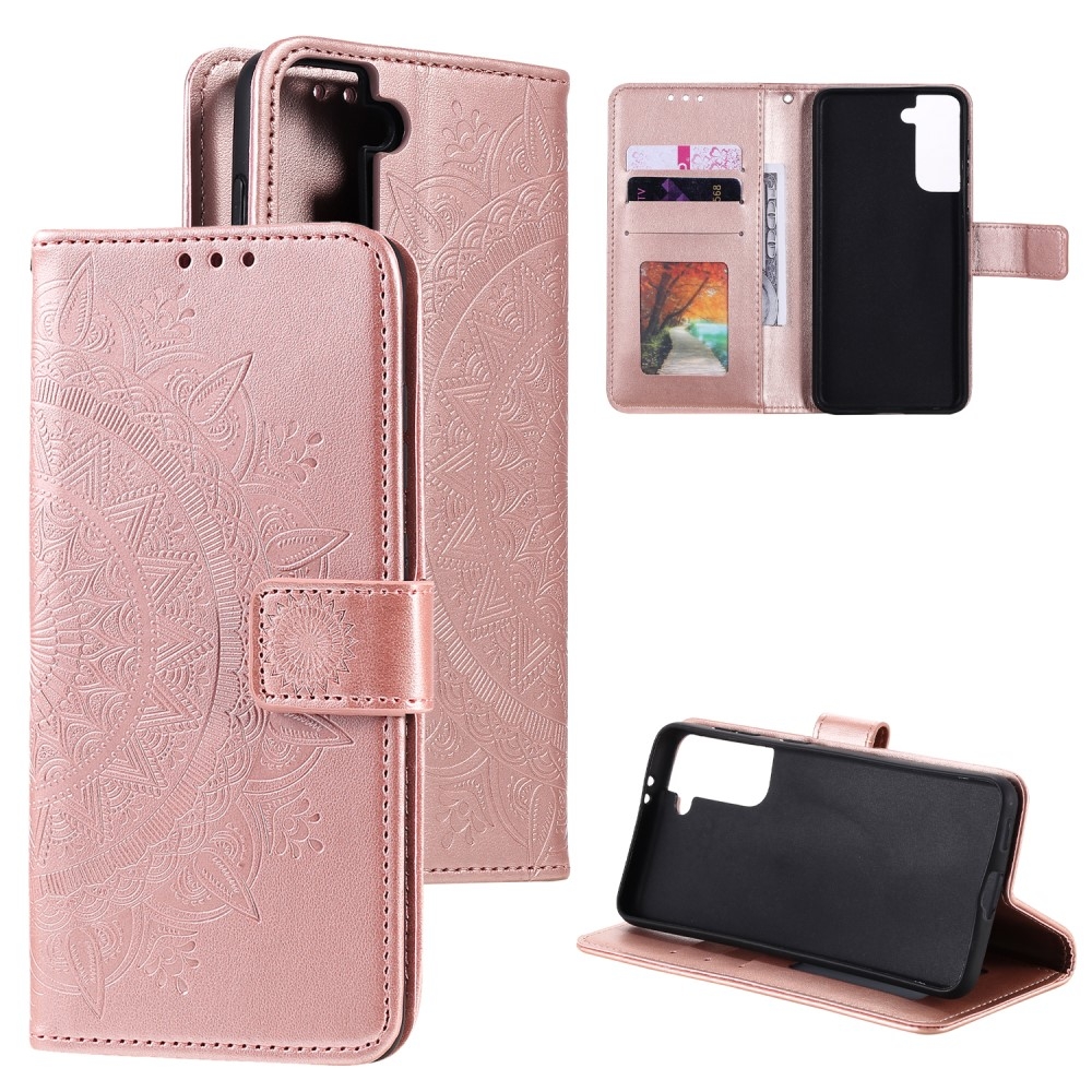 Samsung Galaxy S21  Plus 5G Leder Tasche Wallet - Mandala Flowers Imprint - Roségold