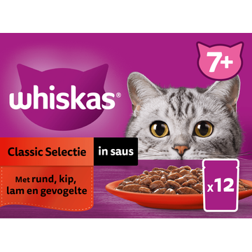 Whiskas Kattenvoer 7+ - Classic Selectie in saus - maaltijdzakjes 12x85g