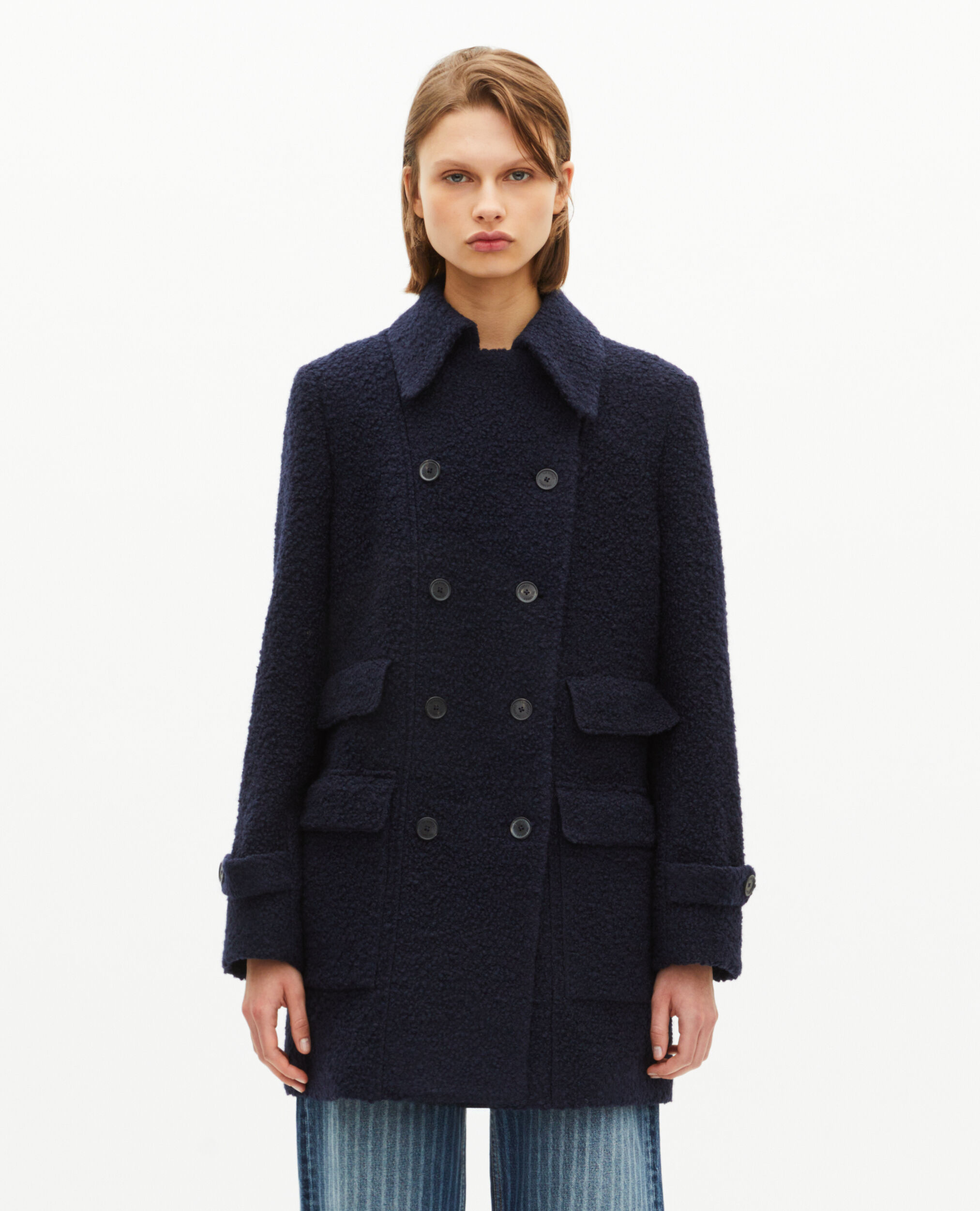 Manteau en laine bouclette marine