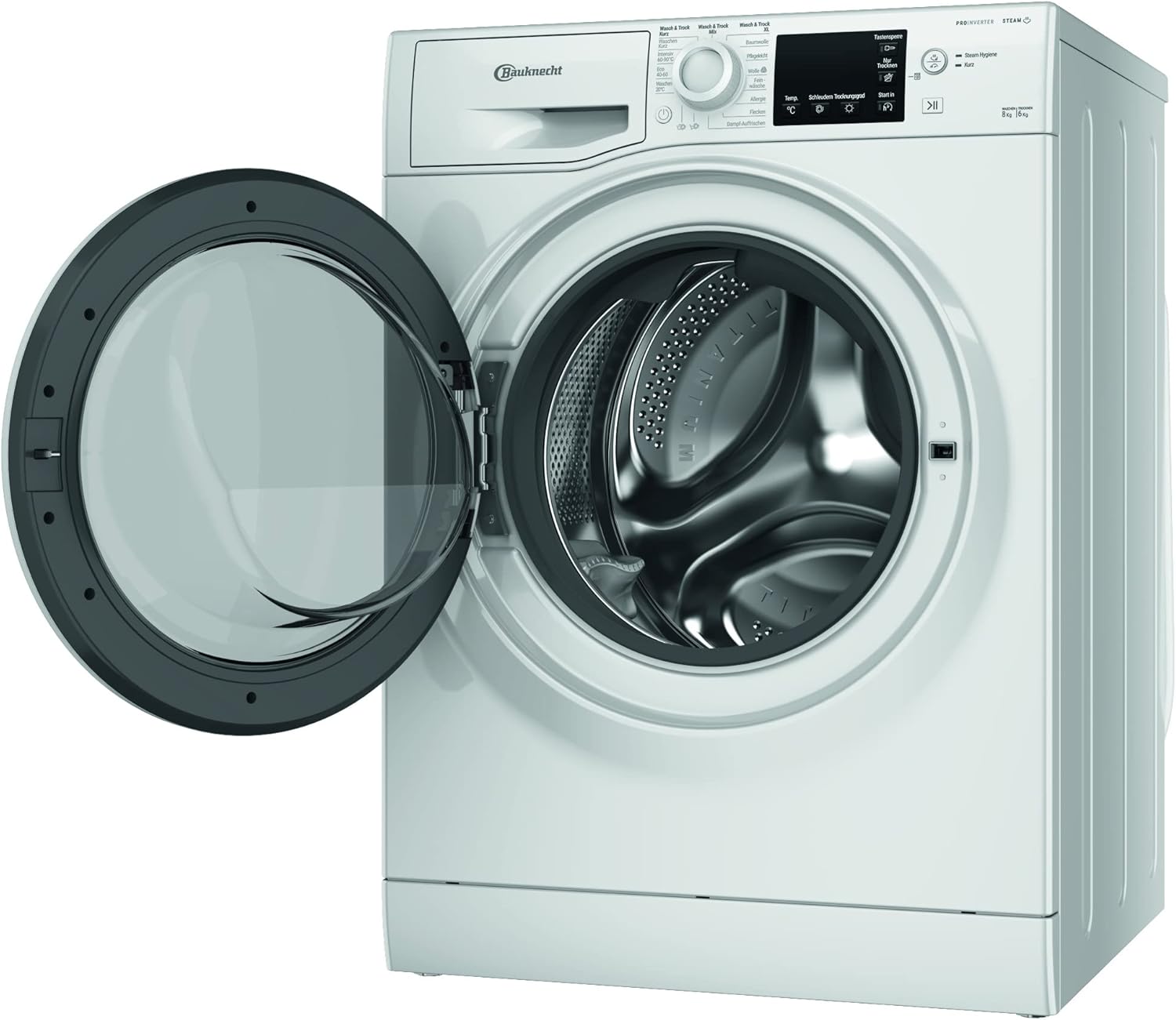 Bauknecht WT Eco Plus 86 43 N Waschtrockner/ 8/6 kg Waschen/Trocknen / Active Care Wash & Dry Technologie /Flecken 40° / Dampf-Programm / Wolle-Programm / Nachlegefunktion / PRO-Inverter Motor, Weiß