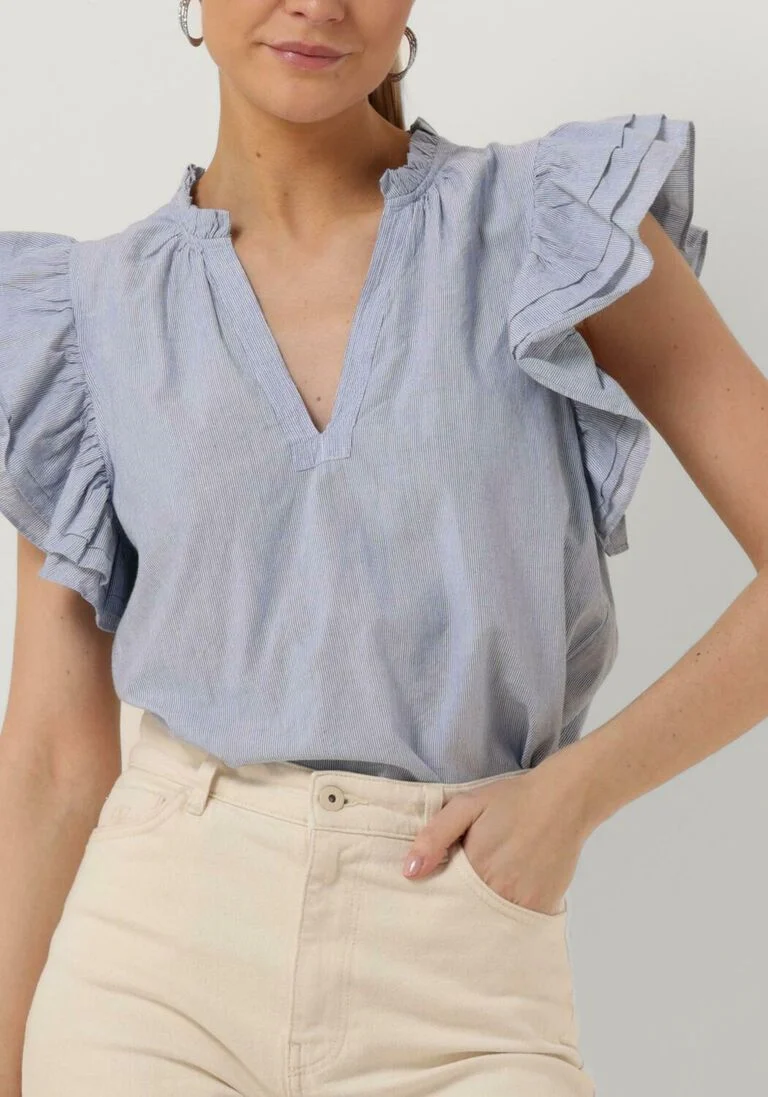 BY-BAR lichtblauwe by-bar top lila pin stripe blouse