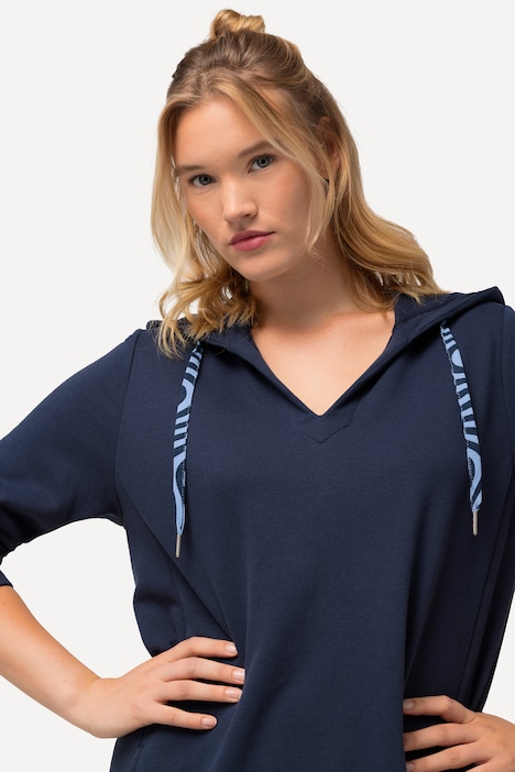 Loungewear-Kleid, Kapuze, Taschen, Langarm