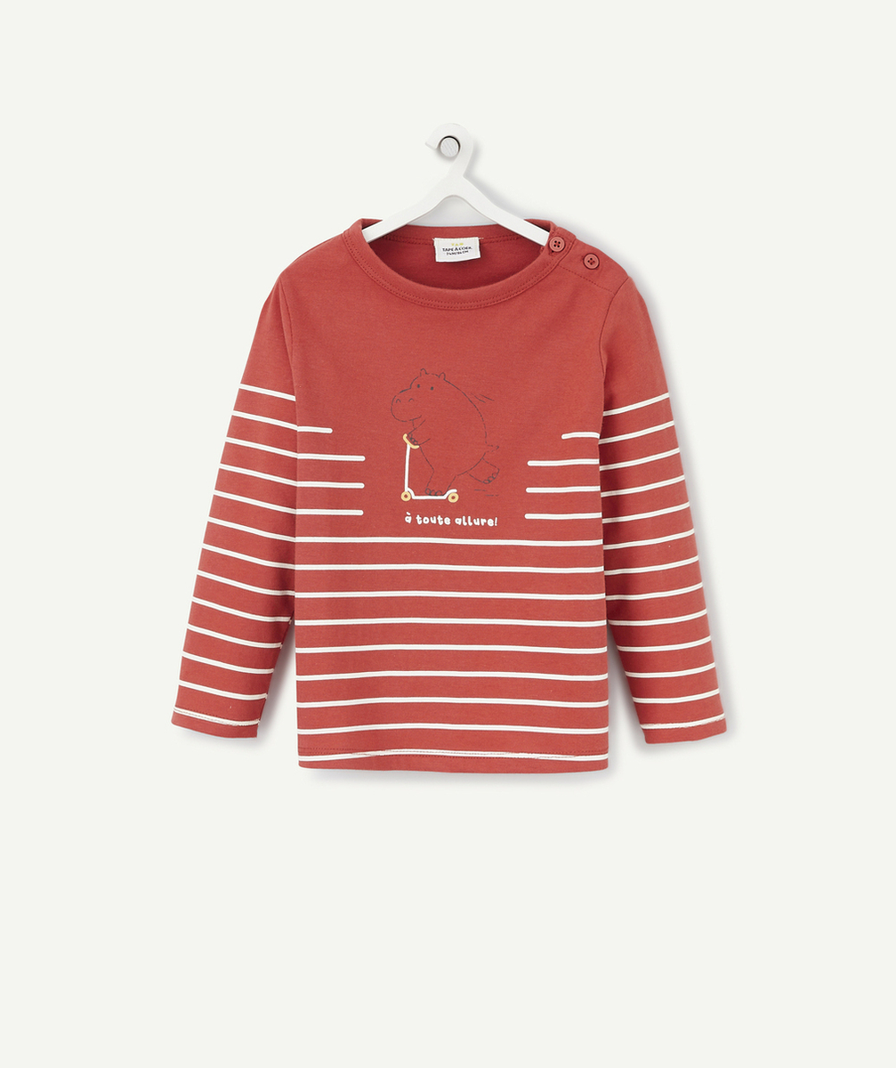 T-SHIRT BÉBÉ GARÇON EN COTON BIO ROUILLE AVEC HIPPOPOTAME