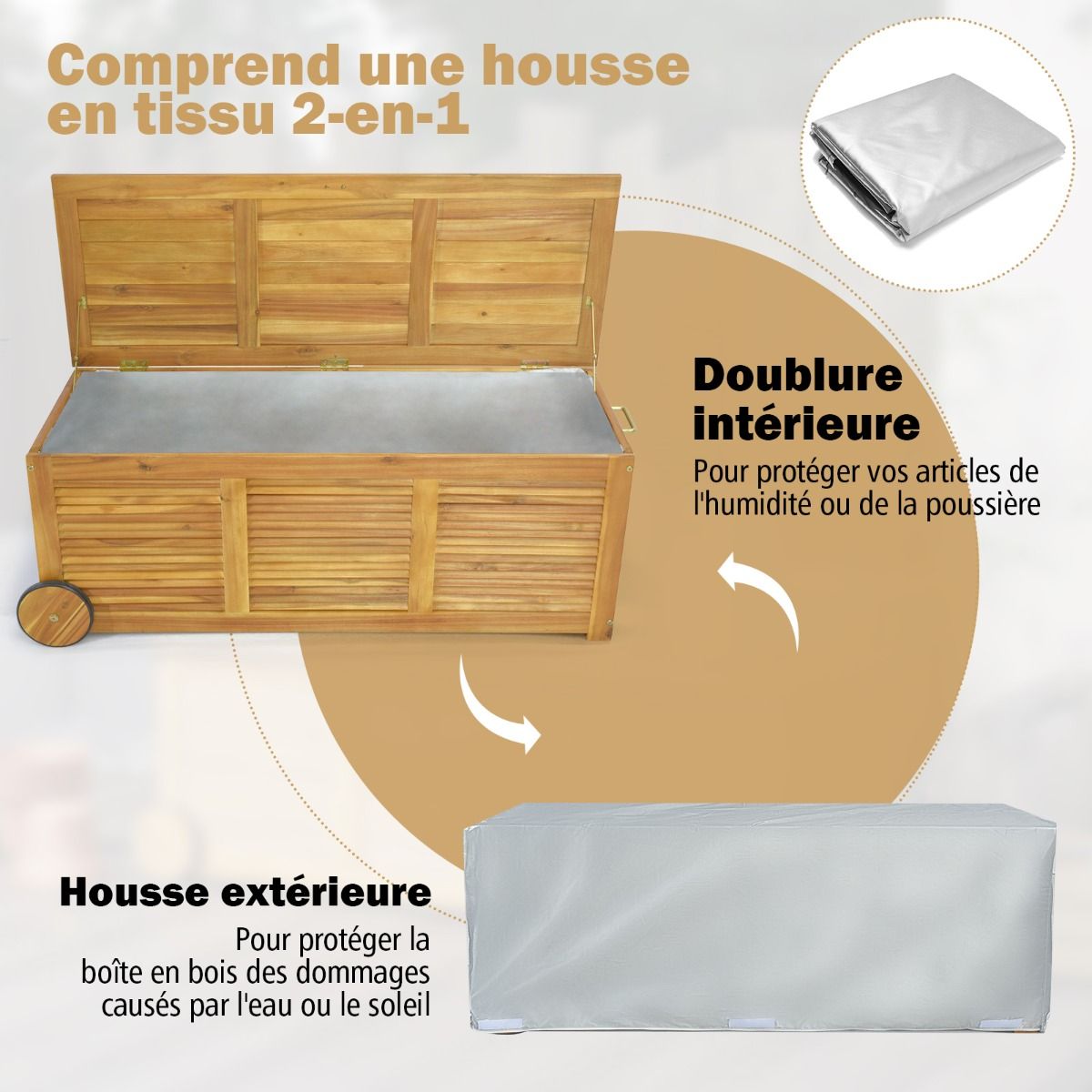 Coffre de Rangement 182L en Bois d’Acacia Charnière en Métal Banc de Rangement à Roulettes Extérieur pour Jardin Patio - Lidl-Manfred