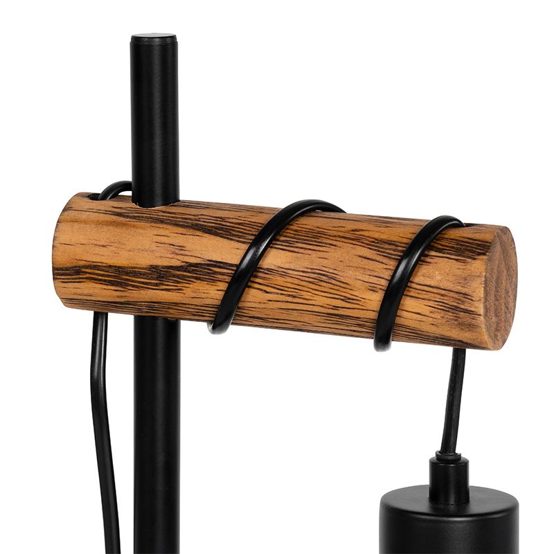 Landelijke tafellamp zwart met hout - Stronk