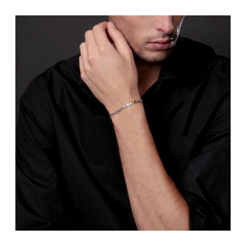 Bracelet Argent 925/000 Maille Figaro Alternée 1+3 - Homme - 21cm