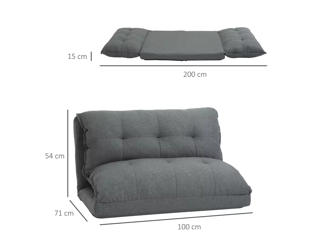Chauffeuse - matelas d'appoint pliant - fauteuil convertible - inclinaison dossier réglable 13 positions - tissu lin gris