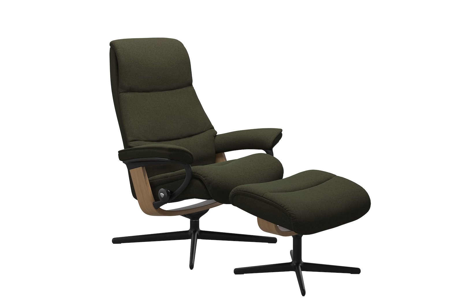 View lenestol med krakk Tekstil Calido Green – Cross understell – Sort – Eik  - Medium