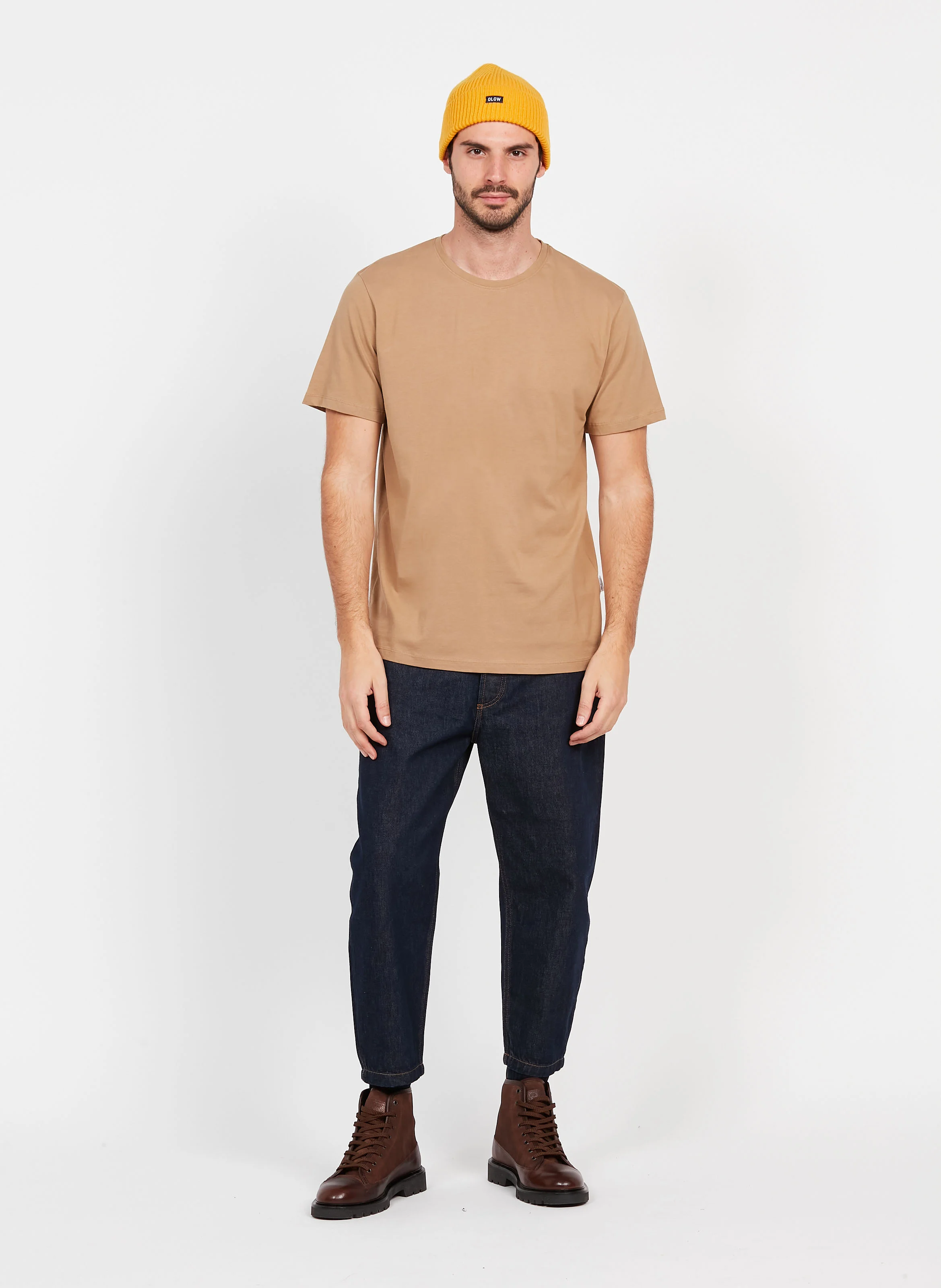 Tee-shirt droit col rond en coton | Marron