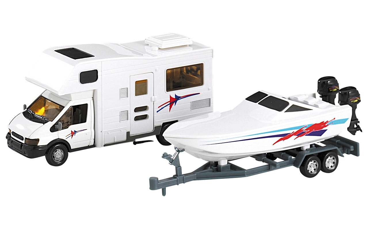 Motorhome-Wohnmobil mit Bootsanhänger
