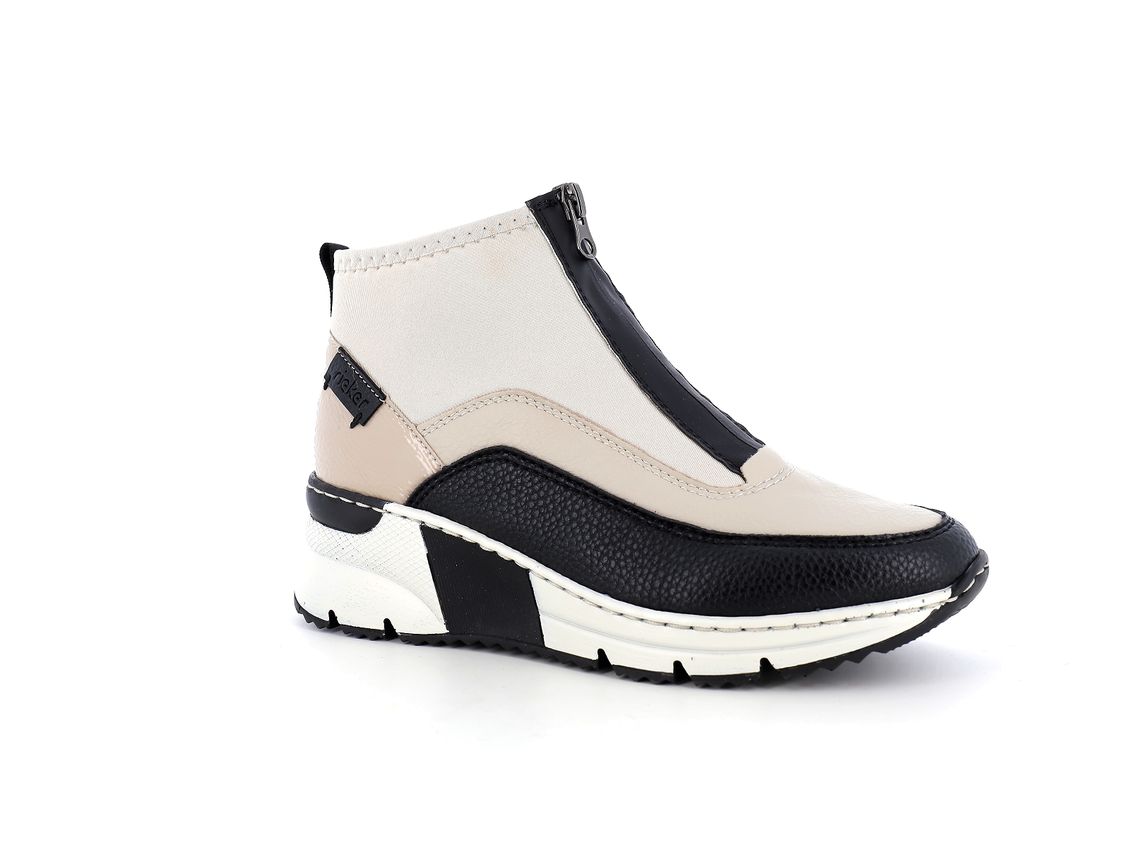 Rieker-N6352 Matières combinées Beige Noir