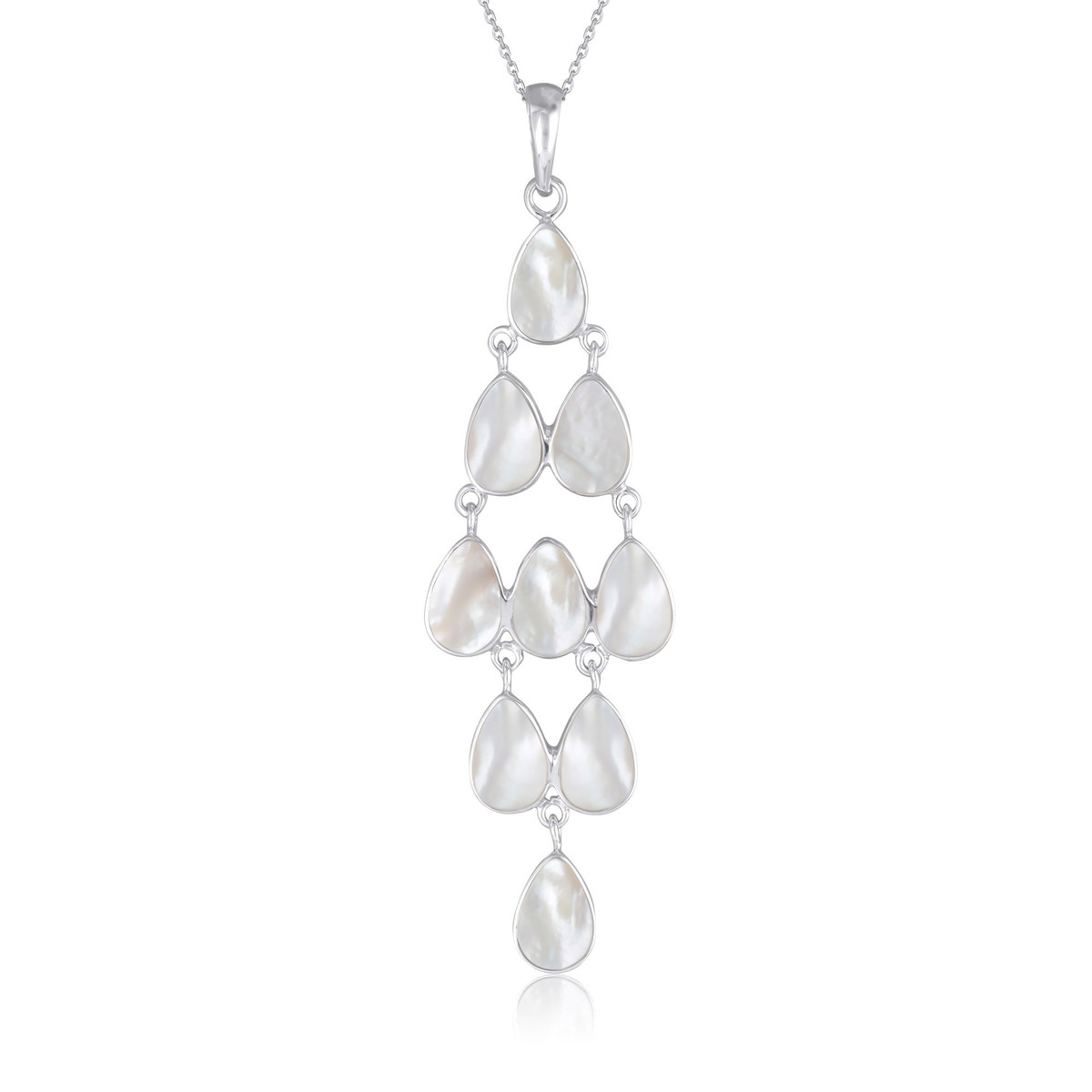 Pendentif Chandelier gouttes de nacre blanche serties d' argent