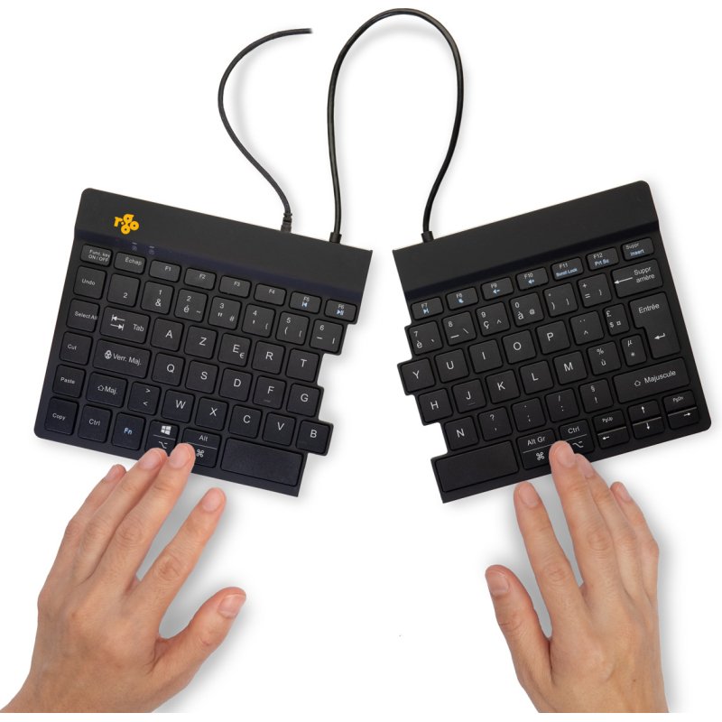R-Go Tools Clavier ergonomique R-Go Split Break v2 avec logiciel de pause, clavier ergonomique divisé, AZERTY (FR), Filaire, noir