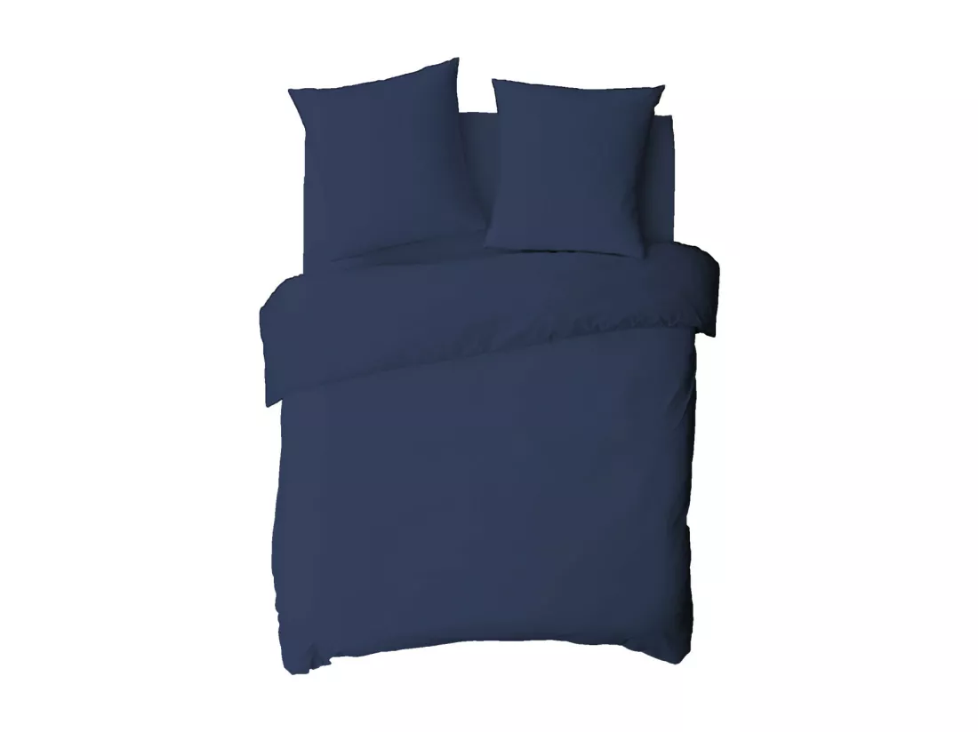 Drap housse en coton 57 fils uni bonnet 25cm bleu 140x200cm
