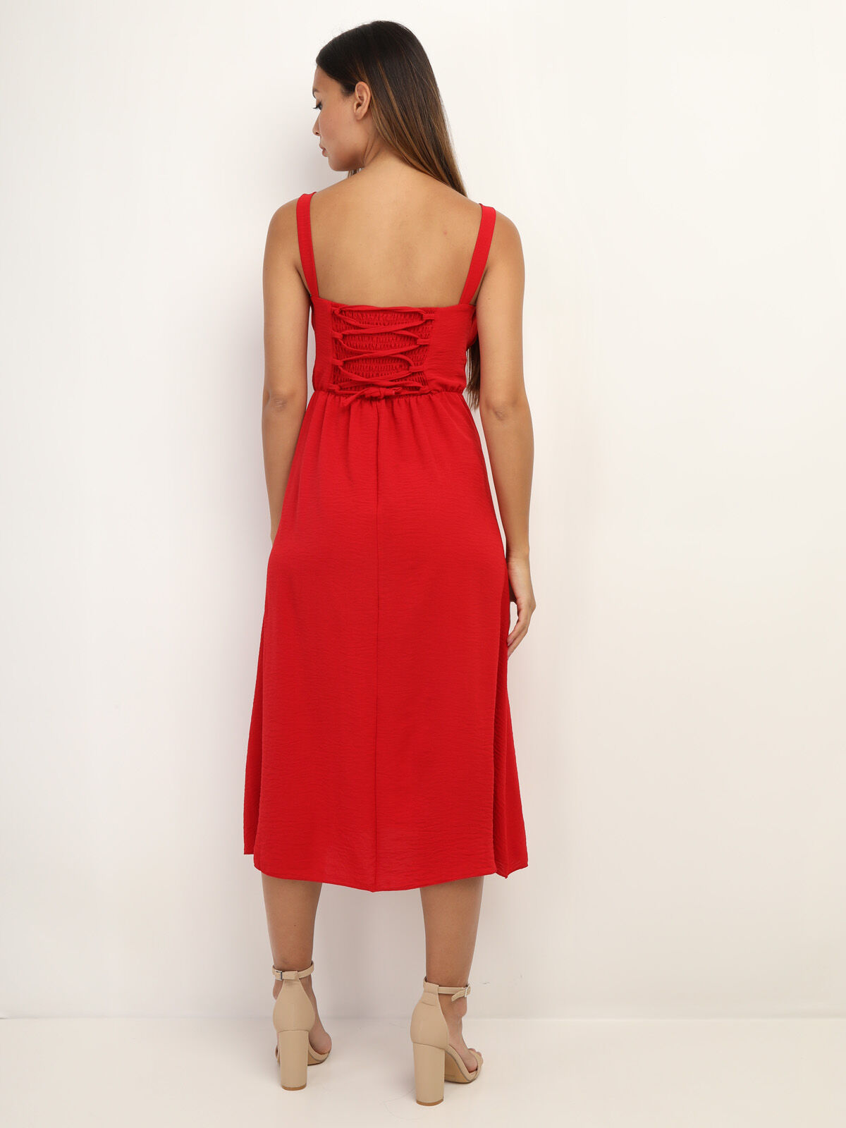 Robe corset mi-longue à fente- Rouge