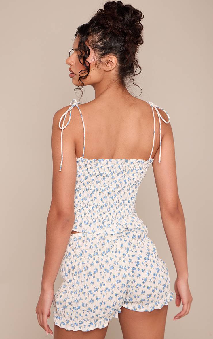 Bleu Layette Short Froncé En Coton À Imprimé Fleuri Ditsy Coordonné