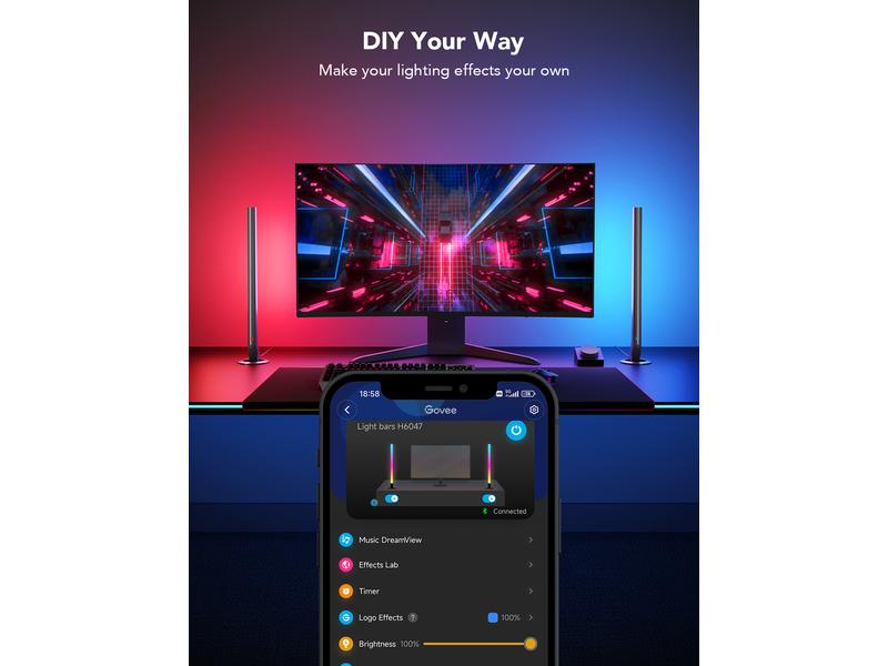 Govee Gaming Lichtbalken mit Smart Controller, RGBIC, Wi-Fi Smarte Lichtbalken