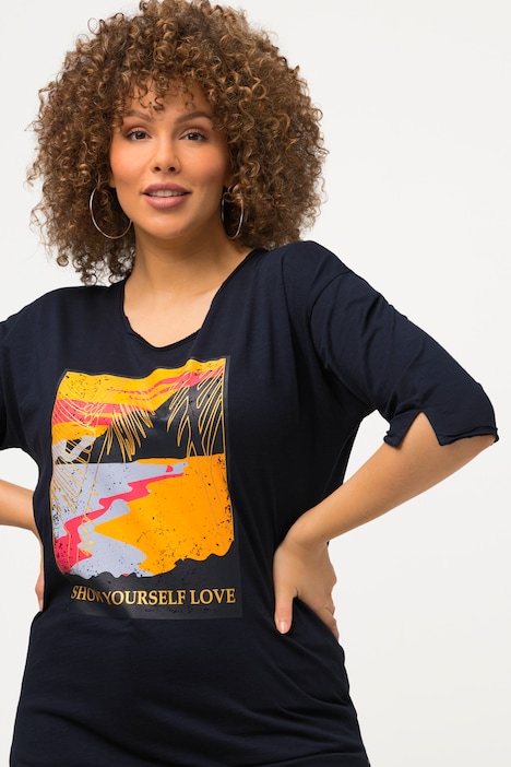 T-Shirt, Landschaft, Oversized, Rundhals, Halbarm
