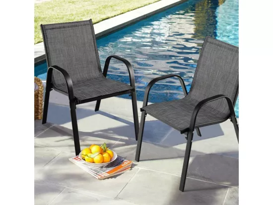 Lot de 4 Chaises de Jardin, Charge 120 kg Empilable pour Terrasse, Balcon, Patio, 83 x 68 x 56 cm, en Métal & Tissu et velours,Gris
