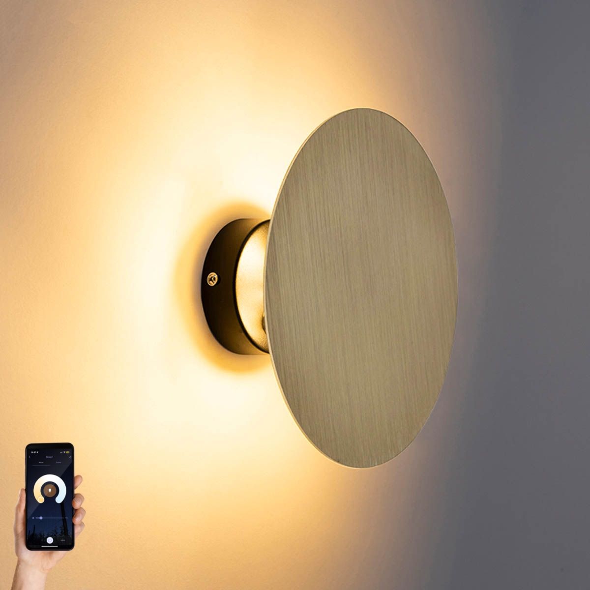 Smart wandlamp rond goud incl. 2 Wifi g9 - Pulley
