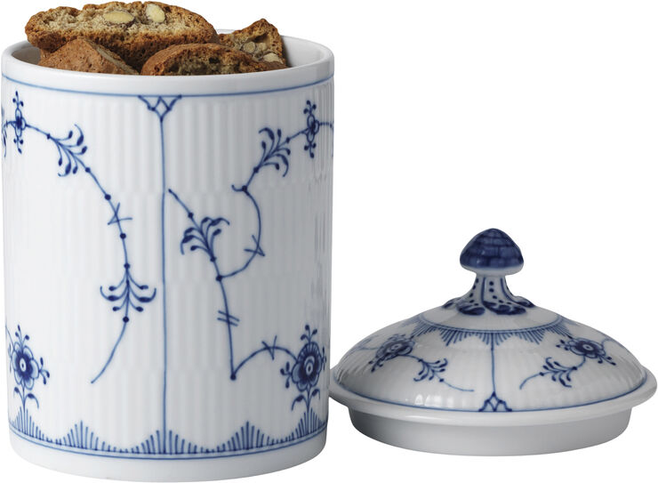 Royal Copenhagen MUSSELMALET RIFLET KRUKKE MED LÅG 16 CM Hvid