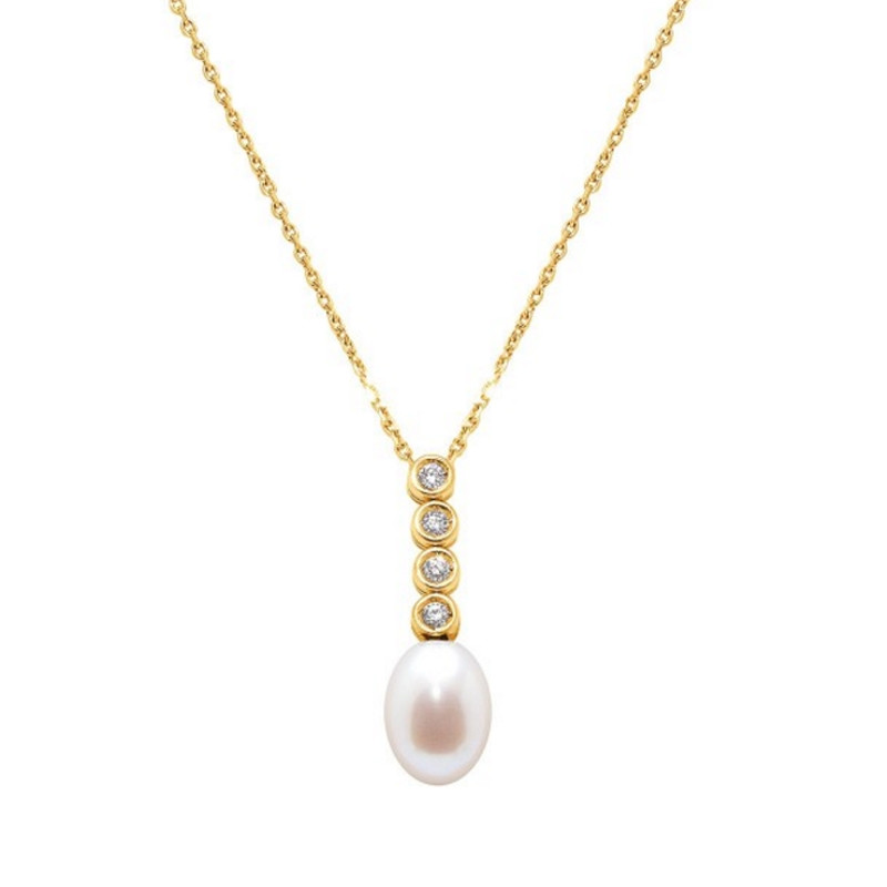 Pendentif Perle de Culture d'eau douce Blanche, Diamants et Or Jaune 750/1000