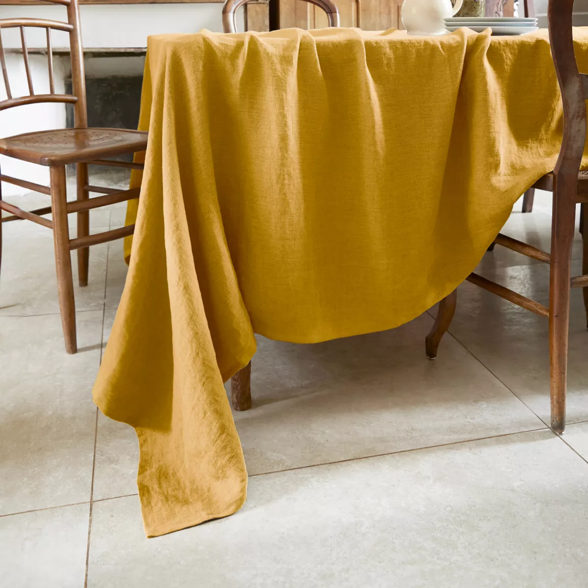 Nappe rectangulaire lin lavé (170 x 350 cm) Louise Jaune moutarde