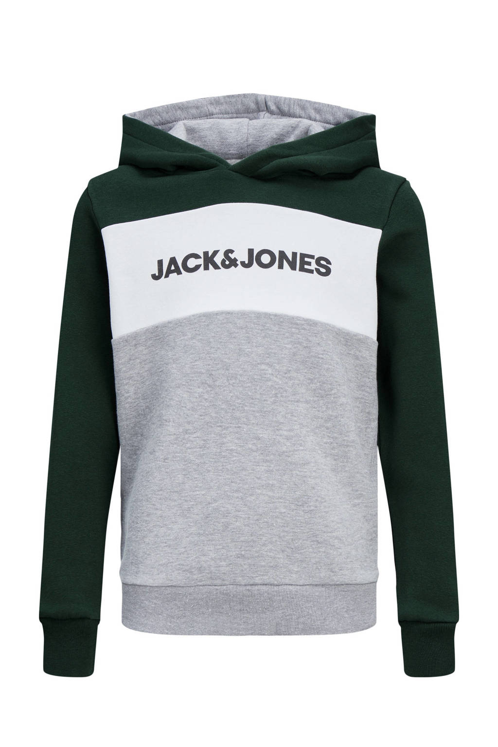 JACK & JONES hoodie JJELOGO met logo donkergroen/wit/grijs melange
