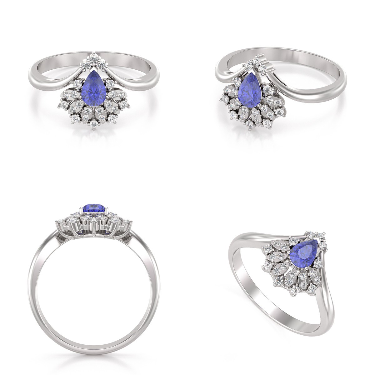 Bague ADEN Tanzanite et diamants sur Argent 925 3.6grs