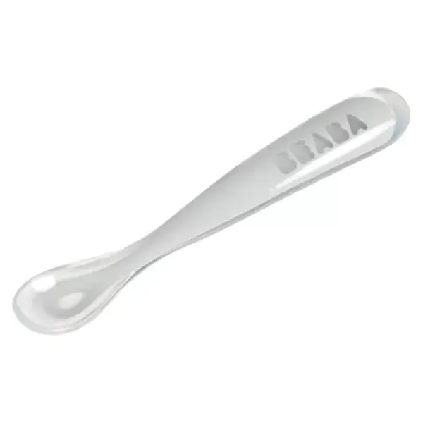 Colher de silicone Béaba para refeições infantis, 1ª idade, cor névoa suave