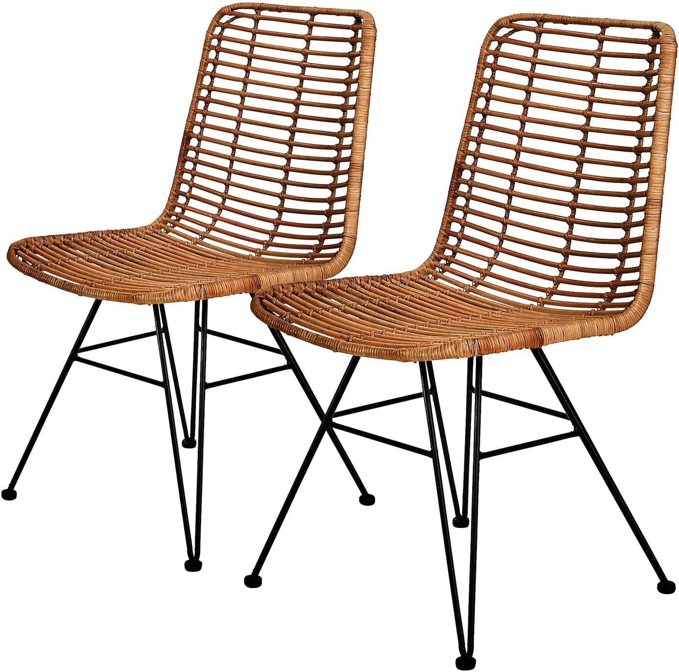 BUTLERS 2er Set Stuhl Hacienda Rattan-Stuhl L 48 x B 60 x H 90 cm Rattan, Eisen -Hacienda- Sitzmöbel für Esszimmer Küche | Rattansessel für Wohnbereich Schlafzimmer