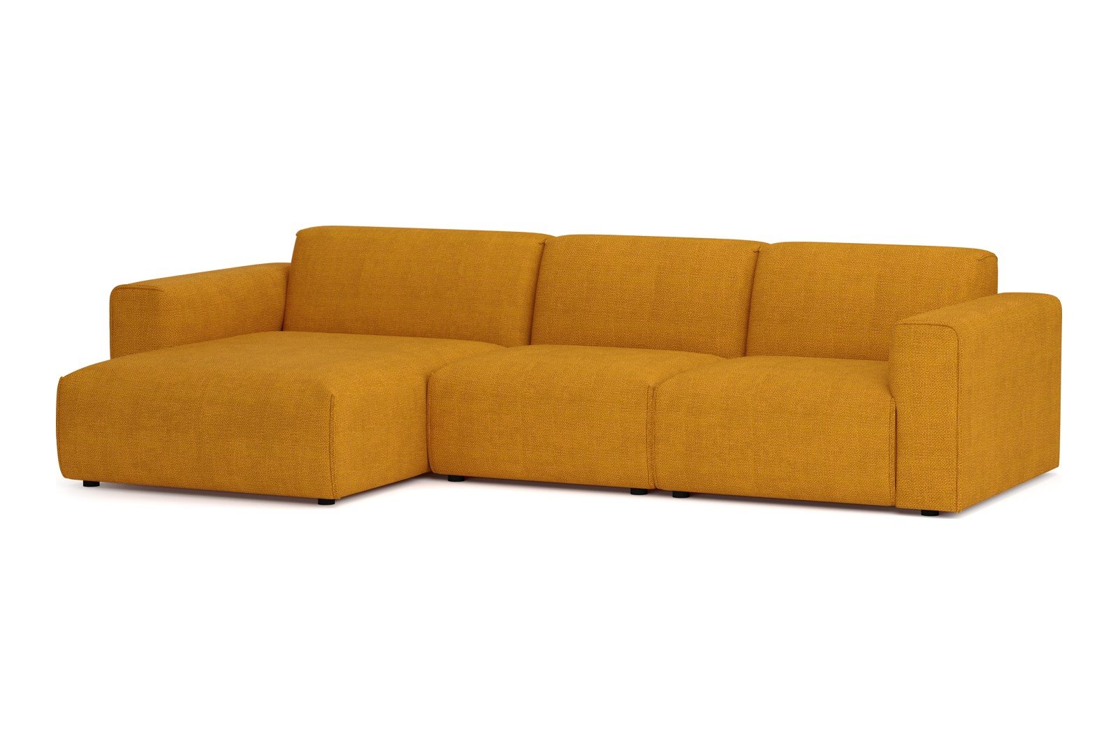 Monaco Lux 2,5-seter med XL sjeselong venstre Tekstil Fjord 9 Amber med sorte ben. Lux komfort.