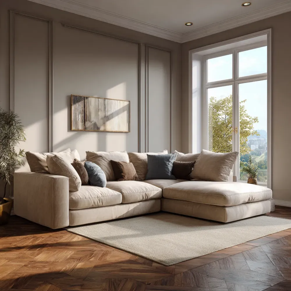 Ecksofa Stoff Baumwolle Beige