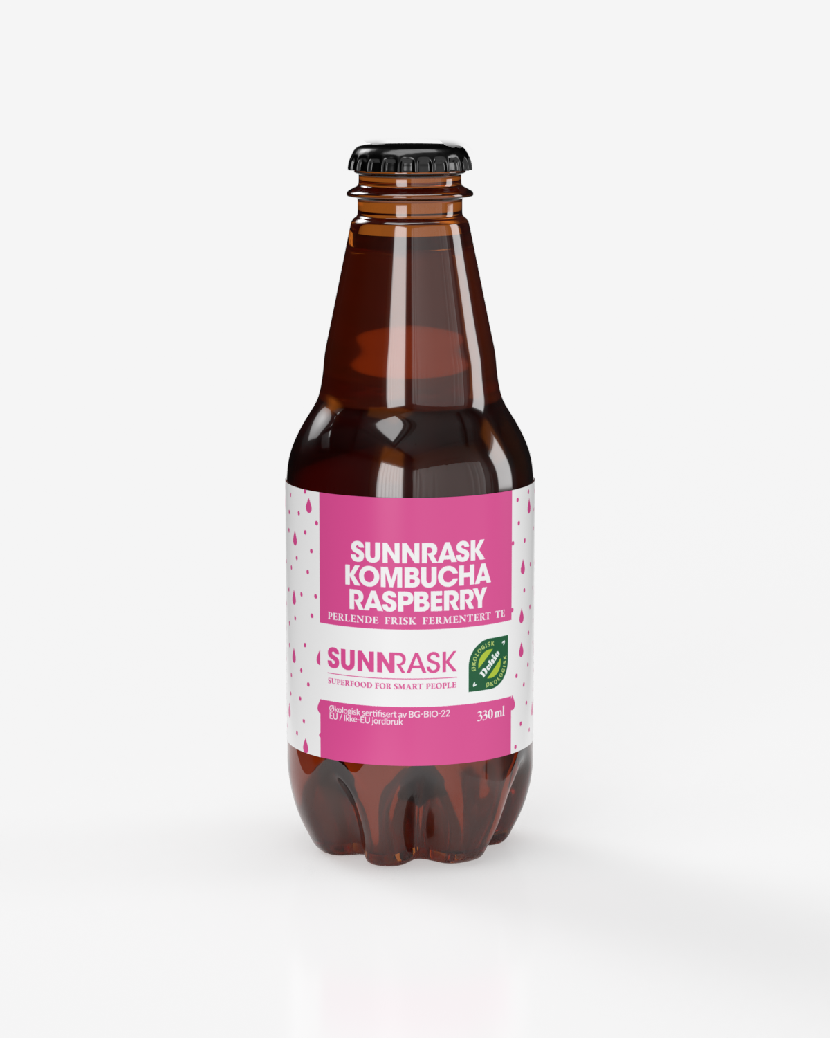 SunnRask Økologisk Kombucha Raspberry 24x330ml - ØKONOMIPAKKE 24 FLASKER!