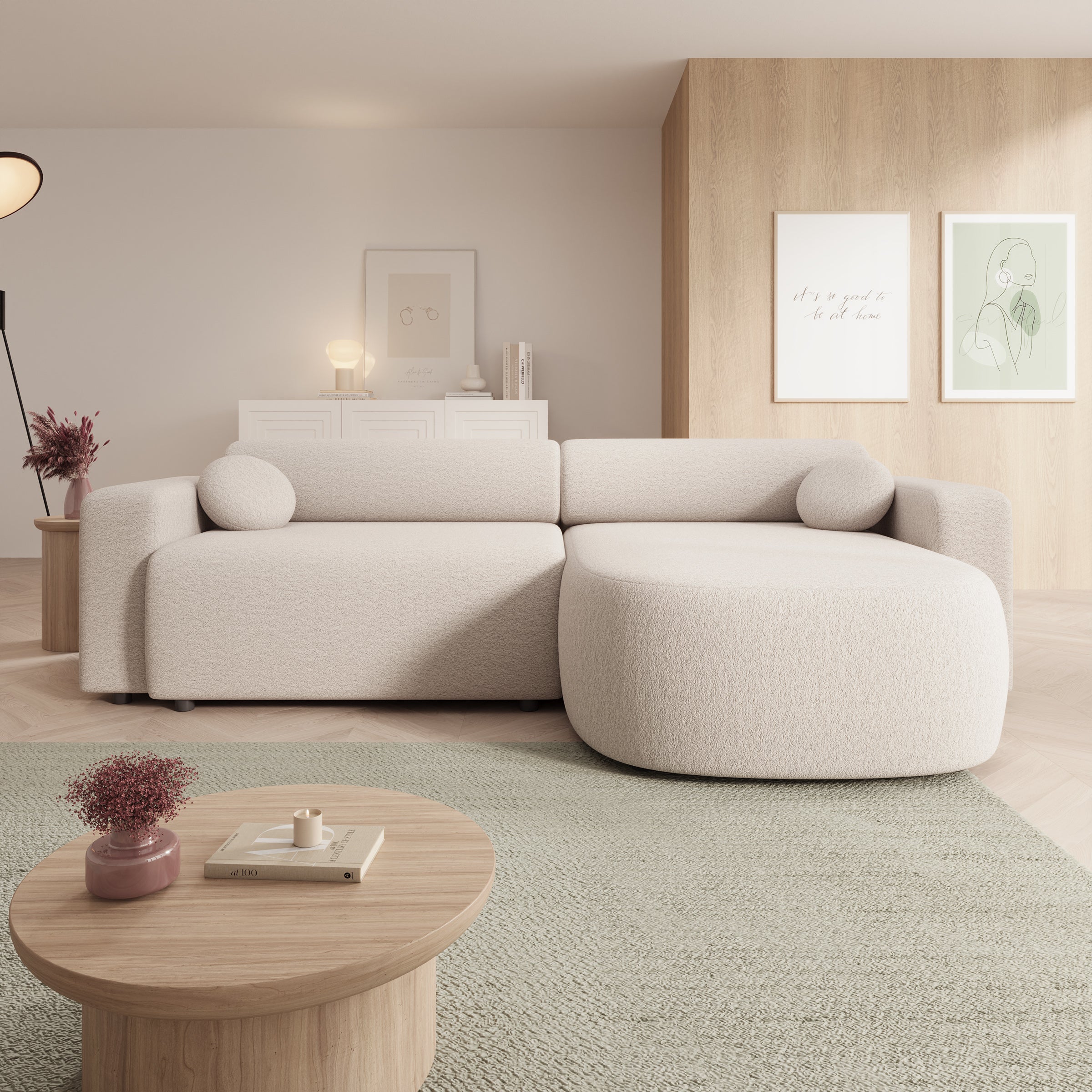Tripp - Hoekbank 3-zits met slaapfunctie - Stof beige - Universeel