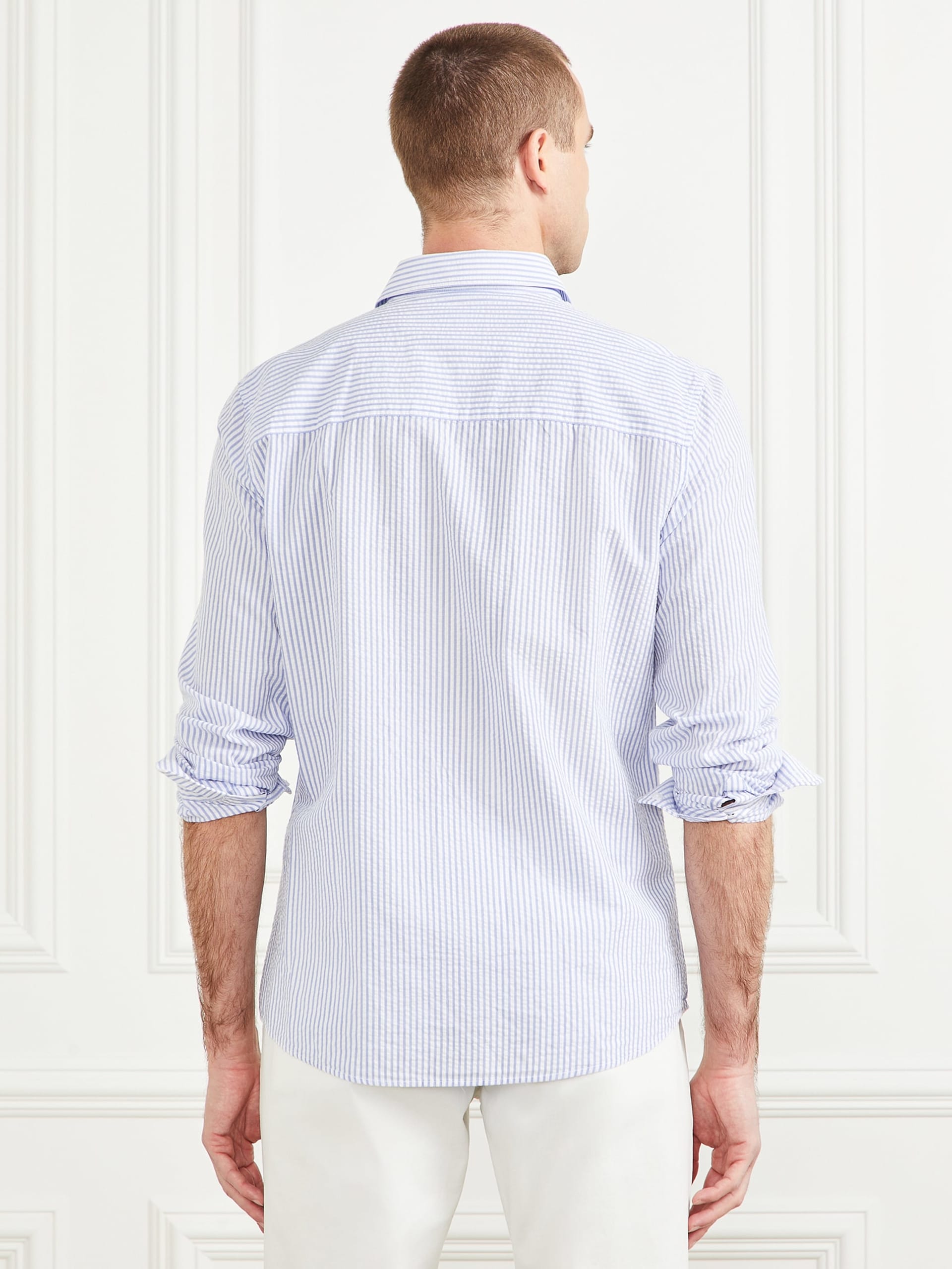 Camisa italiana de algodão seersucker com punho entalhado