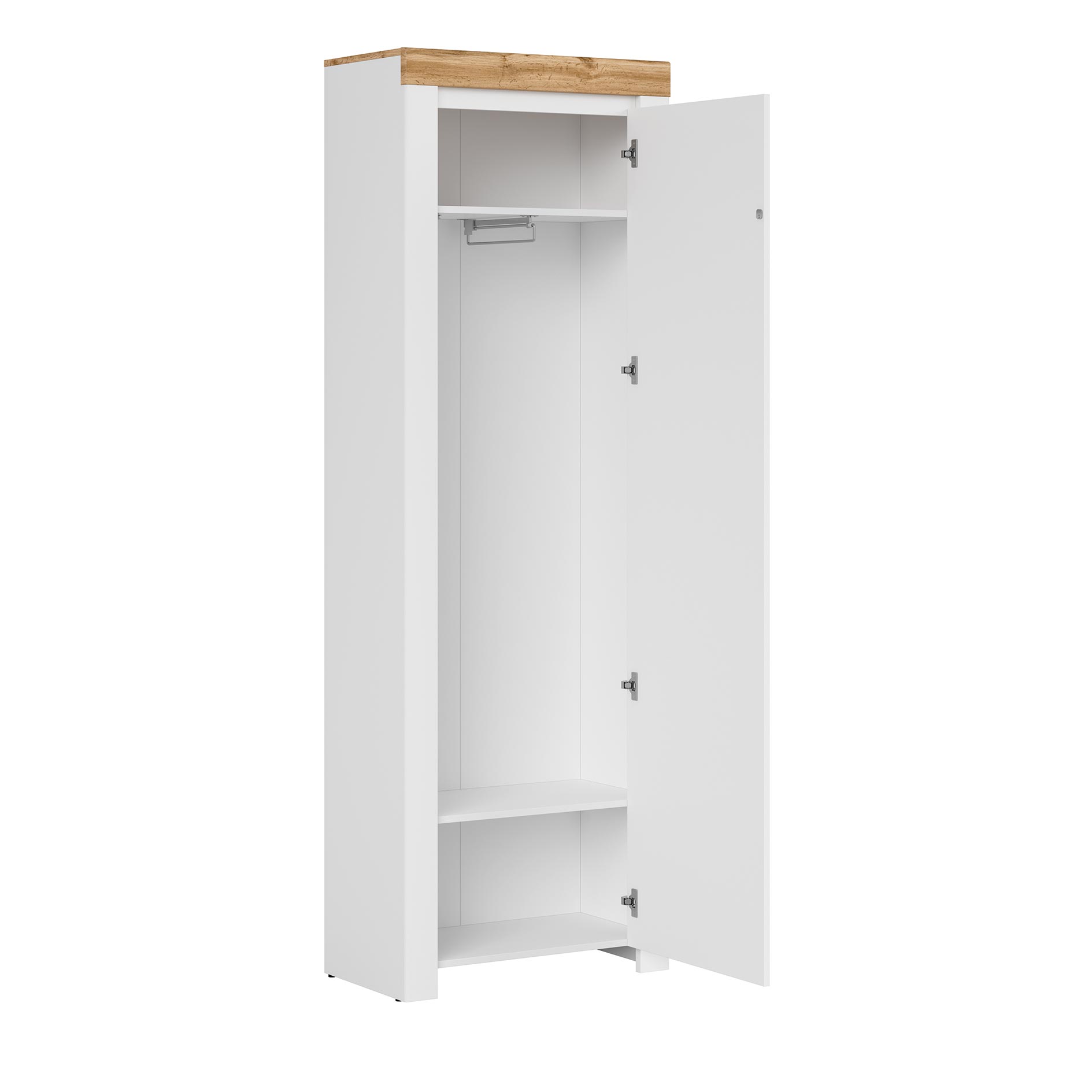 Garderobenschrank - weiß Hochglanz-Wotan Eiche - 204 cm hoch